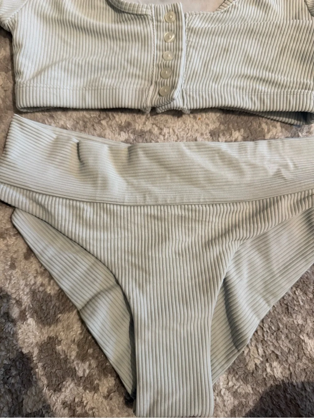 Frankie's Bikinis Ribbed Bikini Top in Light Beige